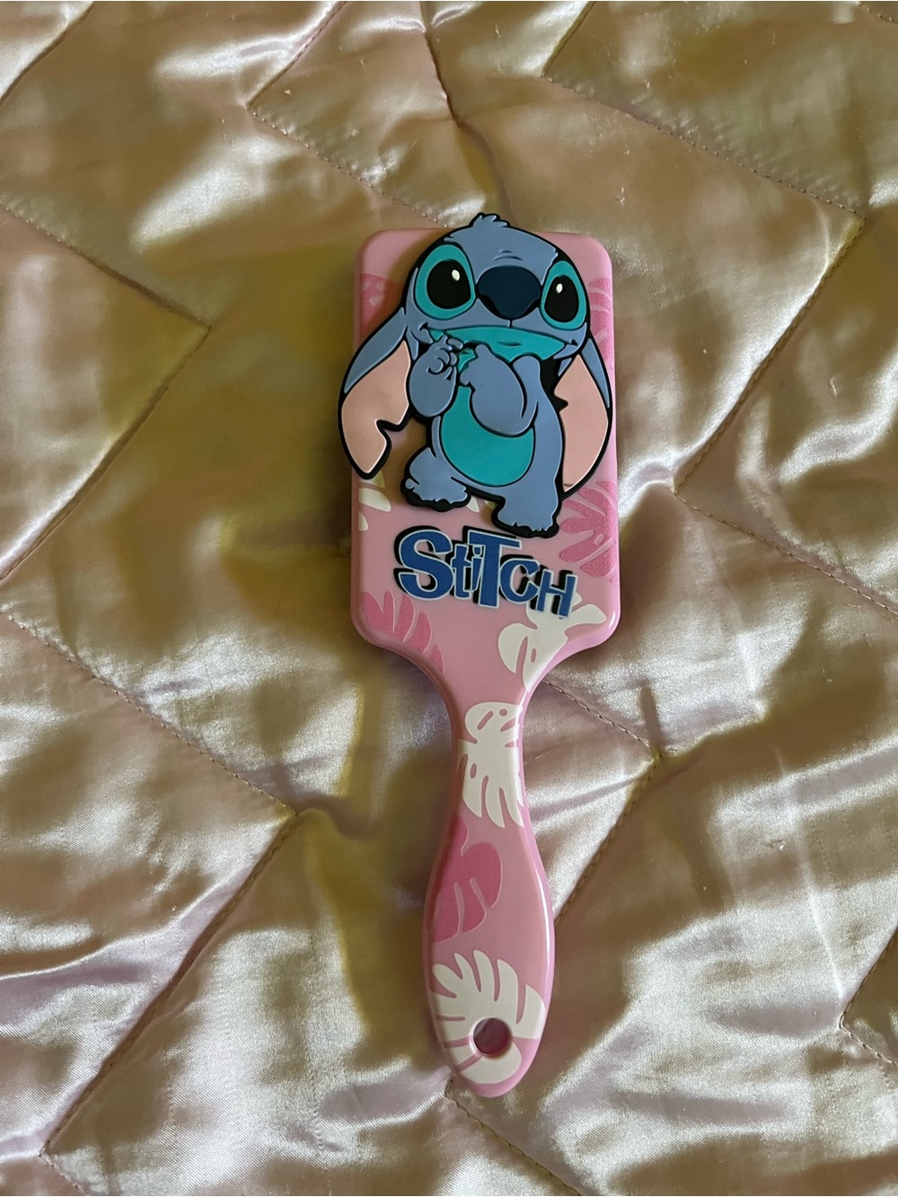Disney Stitch Pink Paddle Hair Brush with Blue Character Accent